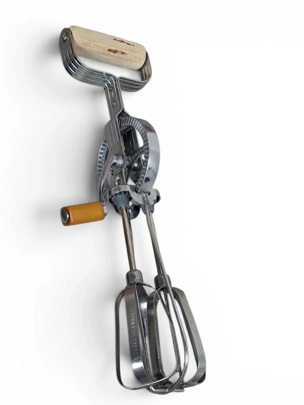Vintage Red Ekco Egg Beater Bakelite Wood Handled Hand Mixer Kitchen Collectible